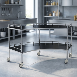 Carrito de Instrumentos de Dos Niveles Curvo de Acero Inoxidable MS-T50S con Barandilla y Ruedas para Hospital - Product Image 3
