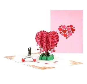 2024 Valentine ngày 3D tình yêu cây pop-up thiệp chúc mừng với phong bì quà tặng cho sử dụng lãng mạn