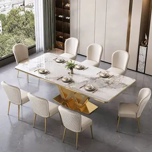 Best-seller Table simple en marbre Table de salle à manger rectangulaire en marbre Table base en acier inoxydable Taille personnalisée