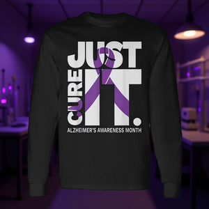 T-shirt à manches longues Just Cure It Alzheimer's Awareness, design ruban violet - Product Image 3