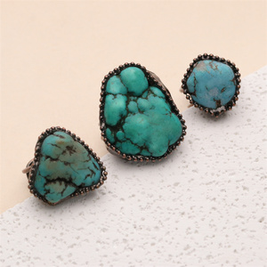 Anéis de Pedra Preciosa Vintage Bohemia por Atacado, Personalizados com Configuração de Bezel em Turquesa, Anel Ajustável para Mulheres e Homens - Product Image 1