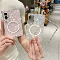 Étui magnétique personnalisé de luxe à motif coquillage perlé pour Samsung Galaxy Z Fold 6 5 4, coque de protection esthétique irisée scintillante