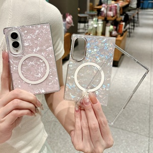 Étui magnétique personnalisé de luxe à motif coquillage perlé pour Samsung Galaxy Z Fold 6 5 4, <span class=keywords><strong>coque</strong></span> de protection esthétique irisée scintillante - Product Image 4