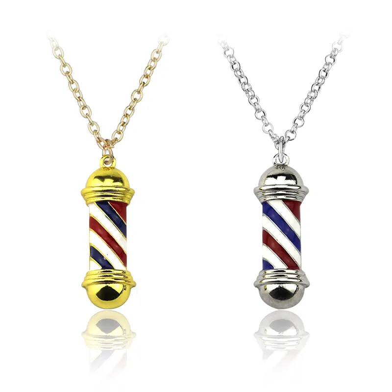 Barber Shop Pole Barber Pole Pendant Necklace luxurious Long Chain Necklace Barber Hairdresser Souvenir Collier for Gift Style