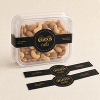Étiquette adhésive personnalisée en rouleau, scellée, noire avec feuille d'or, autocollante pour emballage de boîtes en plastique de noix, de snacks et de produits alimentaires