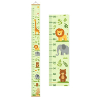 Tableau de croissance pour enfants en bois massif avec animaux de la jungle (Girafe, Lion), barre suspendue, logo personnalisé, approuvé CPSC, emballage en tube pour enfants