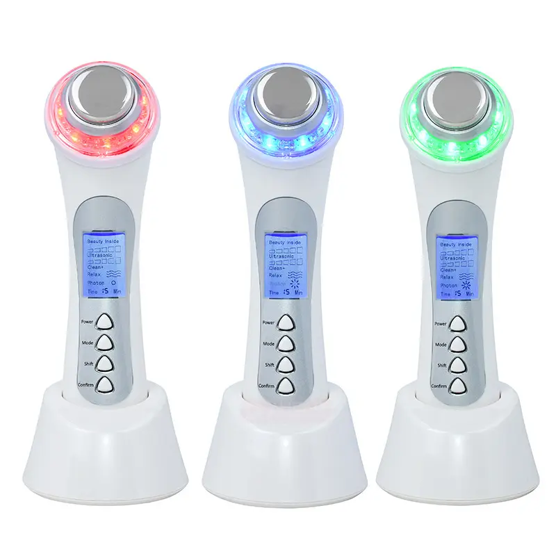 Instrument de beauté multifonctionnel Masseur facial vibrant à ultrasons Thérapie par la lumière rouge Produits de soins de la peau du visage