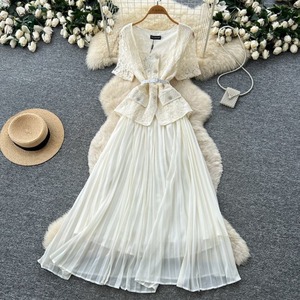 Vestido de Encaje Elegante, Plisado, Holgado, Transpirable, Estilo Coreano, Casual, de Primavera, para Mujer, de Primera Calidad - Product Image 2