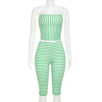 Viviblook J26ST301 Ensemble sexy pour femmes, tenue de club, sans manches, haut court sans bretelles, pantalon court rayé, ensemble décontracté deux pièces