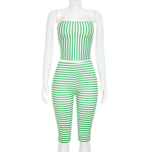 Viviblook J26ST301 Women <b>Sexy</b> Club Wear Sleeveless <b>Set</b> Strapless Crop Top Striped Cropped Pants Casual Two Piece <b>Set</b> - Product Image 1