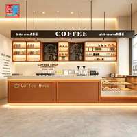 Comptoir de service vintage en bois foncé sur mesure pour café, comptoir de réception avec vitrine de boulangerie
