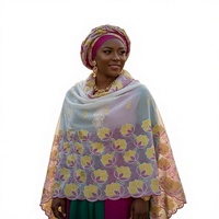 Châle brodé floral en gros, voile de coton léger à bordure dorée festonnée, formel, OEM ODM personnalisé
