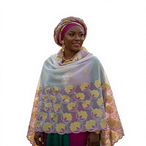 Wholesale Cotton Voile <b>Shawl</b> Floral Embroidered Rhinestone Scallop Lightweight Breathable Soft OEM ODM Custom - Product Image 1