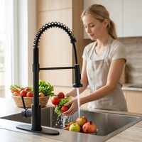 Robinet de cuisine moderne en acier inoxydable 304 à poignée unique et douchette extractible, à montage sur plan.