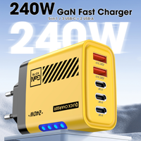 Pengisi Daya Cepat GaN 240W 5 Port Multi USB, Blok Pengisian Daya 3USB-C PD + 2USB-A QC3.0 Multi Port untuk Ponsel, OEM Custom