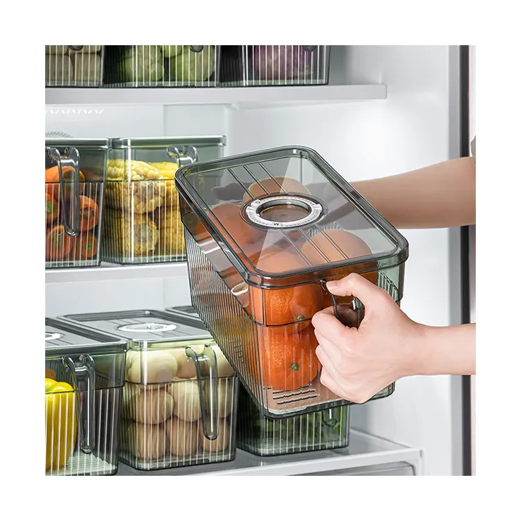 Contenedores de plástico para conservación de alimentos en el refrigerador, contenedor de almacenamiento de alimentos para frutas y verduras