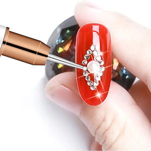 Stylo à cire double embout avec manche en métal blanc et strass, pince à strass, pinceau acrylique, outil de pointillage pour nail art, logo personnalisé - Product Image 5