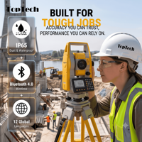 Station totale laser sans réflecteur Toptech TKS-R15, portée 1500m, grossissement 30x, précision d'angle 2'', étanchéité IP65 (poussière/eau)