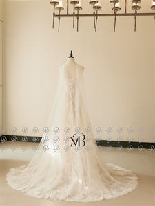 Mily gelin MQW02106 A-Line uzun kollu dantel up geri dantel düğün elbisesi kadınlar için eşarp ile - Product Image 2