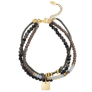 Bracelet à breloques carrées triple couche en acier inoxydable plaqué or avec pierres naturelles, design unique, perles de pierres précieuses naturelles - Product Image 2