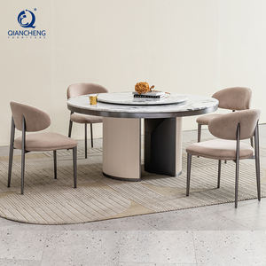 Juego de Comedor de Cuero de Lujo Estilo Italiano, Muebles para el Hogar, Mesa Redonda de Piedra de Mármol con Plato Giratorio, Mesa de Restaurante de Alta Gama - Product Image 3