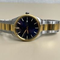 Montre-bracelet pour homme de luxe de la marque TS, en acier inoxydable bicolore, cadran bleu marine, quartz analogique, avec cristal saphir