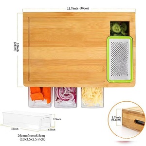 Planche à découper en bambou avec tiroirs, ensemble de râpes en acier inoxydable, outil de préparation des légumes pour la cuisine, couleur bois naturel, 12 pièces - Product Image 3