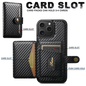 Custodia per telefono in fibra di carbonio per <span class=keywords><strong>iPhone</strong></span> 16 <span class=keywords><strong>Pro</strong></span> Max 2 in 1 portafoglio magnetico custodia protettiva magnetica <span class=keywords><strong>nera</strong></span> - Product Image 2
