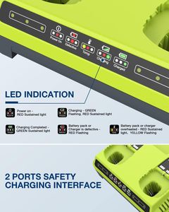 <span class=keywords><strong>Chargeur</strong></span> <span class=keywords><strong>Ryobi</strong></span> P117 à 2 ports compatible avec les batteries <span class=keywords><strong>18V</strong></span> à double chimie, <span class=keywords><strong>chargeur</strong></span> rapide pour ONE P117 P118 12V-<span class=keywords><strong>18V</strong></span> Max Li-Ion NiCd - Product Image 3