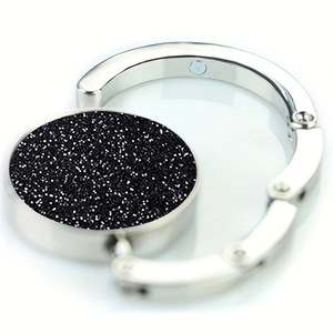 Foldable Table Bag <b>Hook</b> – Portable Alloy Purse Hanger with <b>Black</b> Glitter Design for Office & Restaurant Use - Product Image 3