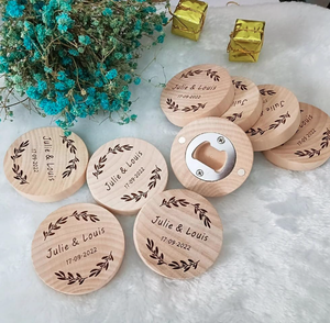 Abridor de Botellas Redondo de Madera de Haya, Disco de Madera Maciza, Adorno Navideño, Imán para Refrigerador, Grabado Láser - Product Image 4