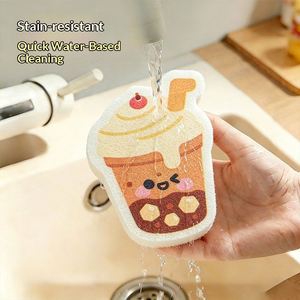 Éponge de nettoyage réutilisable en forme de tasse à bubble tea en pulpe de bois, durable, avec sangle - Product Image 3