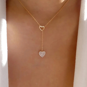 Ingrosso S925 argento Sterling doppio ciondolo a forma di cuore con intarsio di zircone lunga collana a maglie per le donne per feste - Product Image 6