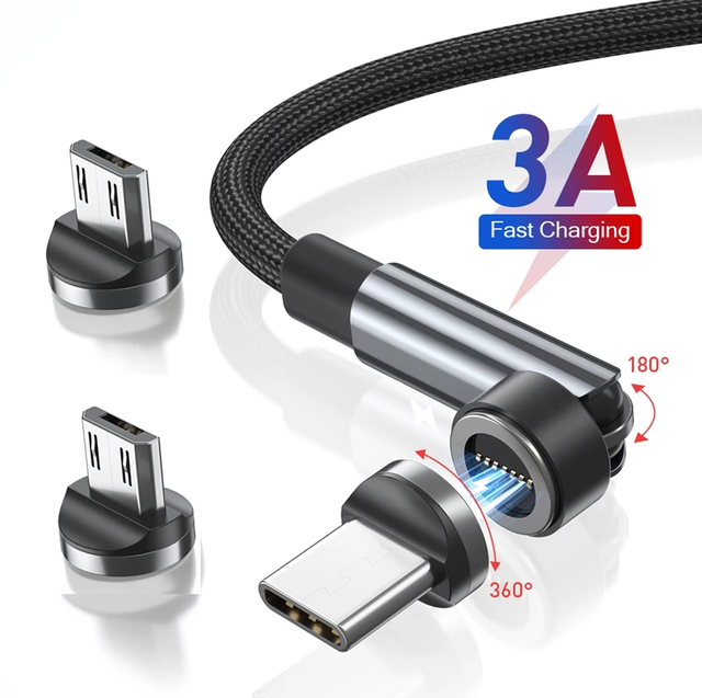 Wholesale 7pin 3 in 1 180 Degree 540degree Free Rotation Micro Mobile Phones Type c Usb Fast Charging Magnetic Usb Cable