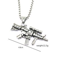 Kalung Liontin Pistol Desain Geometris Asimetris Lapis Baja Hitam Stainless Steel, Perhiasan Hadiah Bertema Pistol untuk Pria Wanita, Fashion