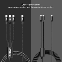 Câble de téléphone portable BWVV 100W 5A à charge rapide, 1,2 m, en nylon tressé blindé, USB 2.0/3.0 3-en-1, conducteur en cuivre pur