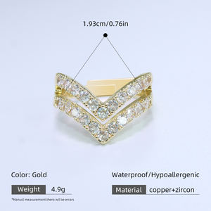 <span class=keywords><strong>V</strong></span> Şekilli Trendy Zirkon Minimalist Zarif 18 Ayar Altın Kaplama Pirinç Yüzük Düğün ve Günlük Unisex Günlük Kullanım İçin - Product Image 2