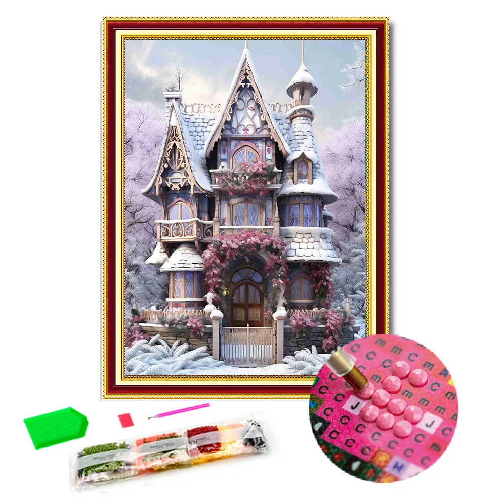 Photo personnalisée pleine perceuse château dans la neige 5D diamant peinture colorée décoration de la maison ronde et carrée bricolage diamant peinture Kit