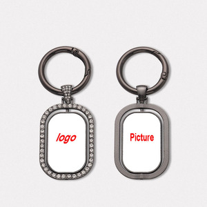맞춤형 빈 열전달 단면 다이아몬드 박힌 회전식 양면 패치 직사각형 스냅 버튼 기능 키체인 - Product Image 5