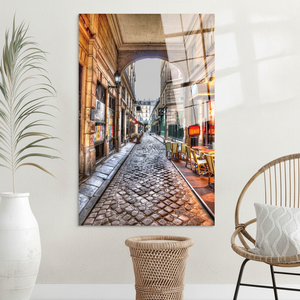 Paris Street Canvas Art: Romantic Cobblestone Alley Print,TEMPERED GLASS ART - Product Image 3