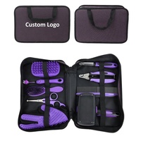 Kit professionnel de toilettage et de nettoyage pour animaux de compagnie, portable, gain de place, ensemble de 9 brosses à poils de chien et coupe-ongles avec pochette de rangement