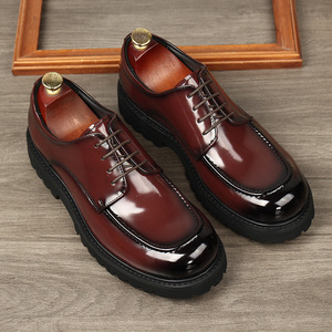 Latest Model Custom Made Casual Business Durable Lightweight Thick Soled High Heel Genuine Leather Glossy Trend Men's Autumn - Product Image 5