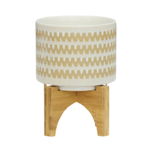 Vasi in ceramica con supporto, motivo a zig-zag, vasi decorativi rialzati per patio, ingresso, tavolo, giardino - Product Image 2