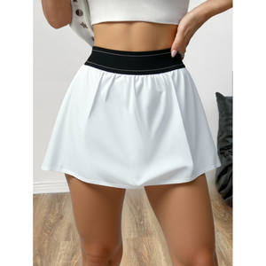 Shorts Negros de Cintura Alta para Mujer, Transpirables, Holgados, de Satén, con Ribete Blanco, Cintura Elástica, Estilo Deportivo Informal - Product Image 4