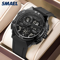 Jam Tangan Digital Analog Sport Pria SMAEL 8118 Casing Akrilik Tali Plastik Layar LED Klasik Tahan Air 50M Dual Stopwatch