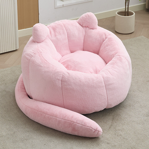 <b>Inflatable</b> Film-Encased Kitten Shaped Solo User Fluffy Micro Fleece Cloth Comfy Couch Lazy Ottoman Eco-Friendly Vacuum - Product Image 2