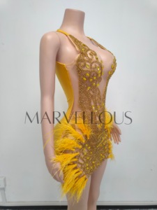 Vestido de Verano MF, Estilo Fiesta, para Mujer, sin Tirantes, con Cristales Brillantes, Corto, Dorado, Transpirable, Corte en A, Cintura Natural - Product Image 5