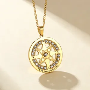 Collana con Ciondolo Bussola Vintage con Strass, Catena in Acciaio Inossidabile, Incisione 'Senza Te Sarei Perduto', Regalo di Anniversario per Donne - Product Image 3