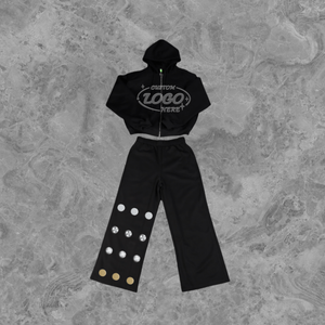 เซ็ตเสื้อครอปสองชิ้นลายปักโลโก้ออกแบบได้ตามต้องการเสื้อผ้าแนวสตรีท - Product Image 2