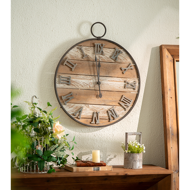 Farmhouse-Style Wooden Wall Clock Rustic Vintage Modern Home Decor Round Creative Simple Traditional Stylish Design